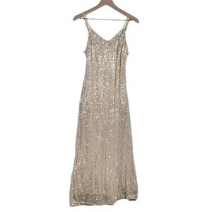 NEW Style Rack‎ Strappy Sequin Dress S Beige Champagne Sparkle Midi Maxi NWT